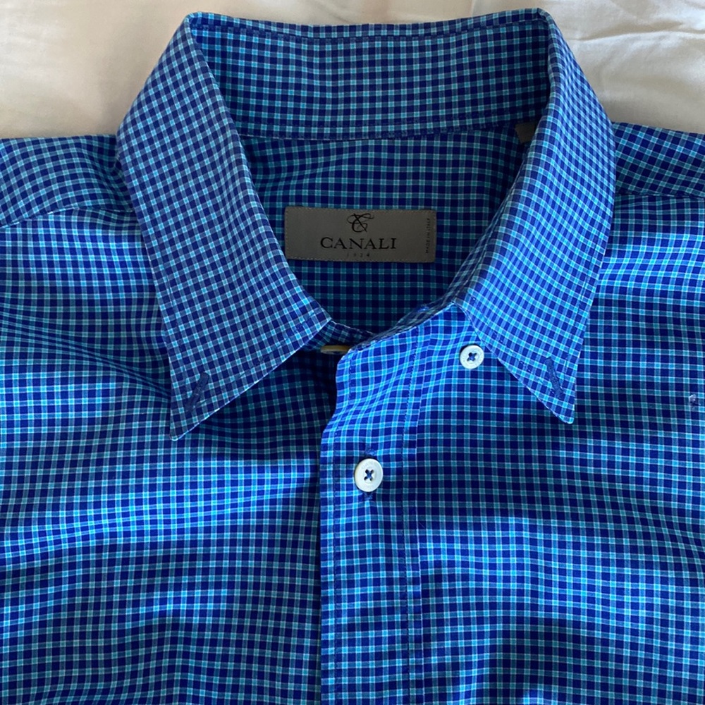 Canali Men’s Blue & Turquoise Button Down Shirt Size L